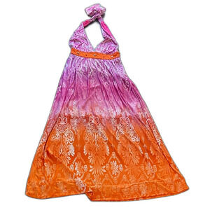 Grass Collection Pink and Orange Ombre Maxi Halter Dress sz 5